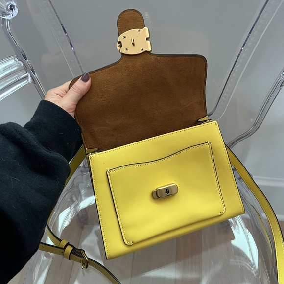 COACH Tabby Top Handle Leather Satchel in Brass/Retro Yellow - Picture 3 of 7